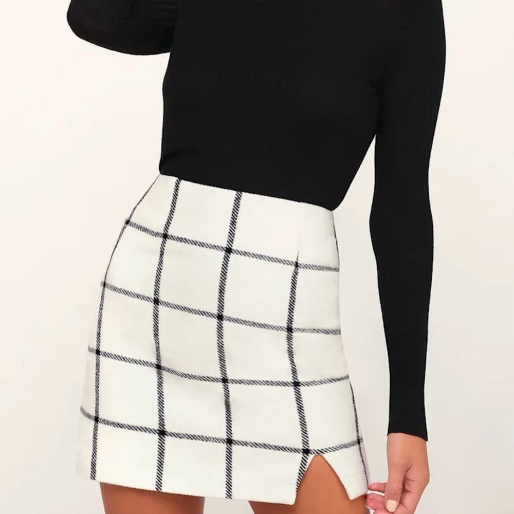 Lulus White Checkered Skirt